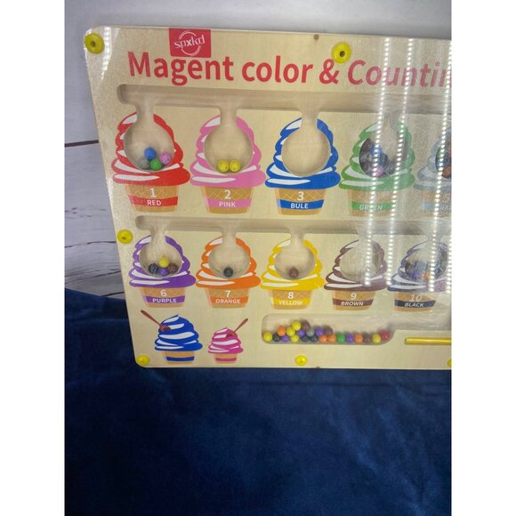 Wooden Magnetic Color & Counting Maze Toy - 10 Colorful Ice Cream Cones Educatio - Picture 5 of 6